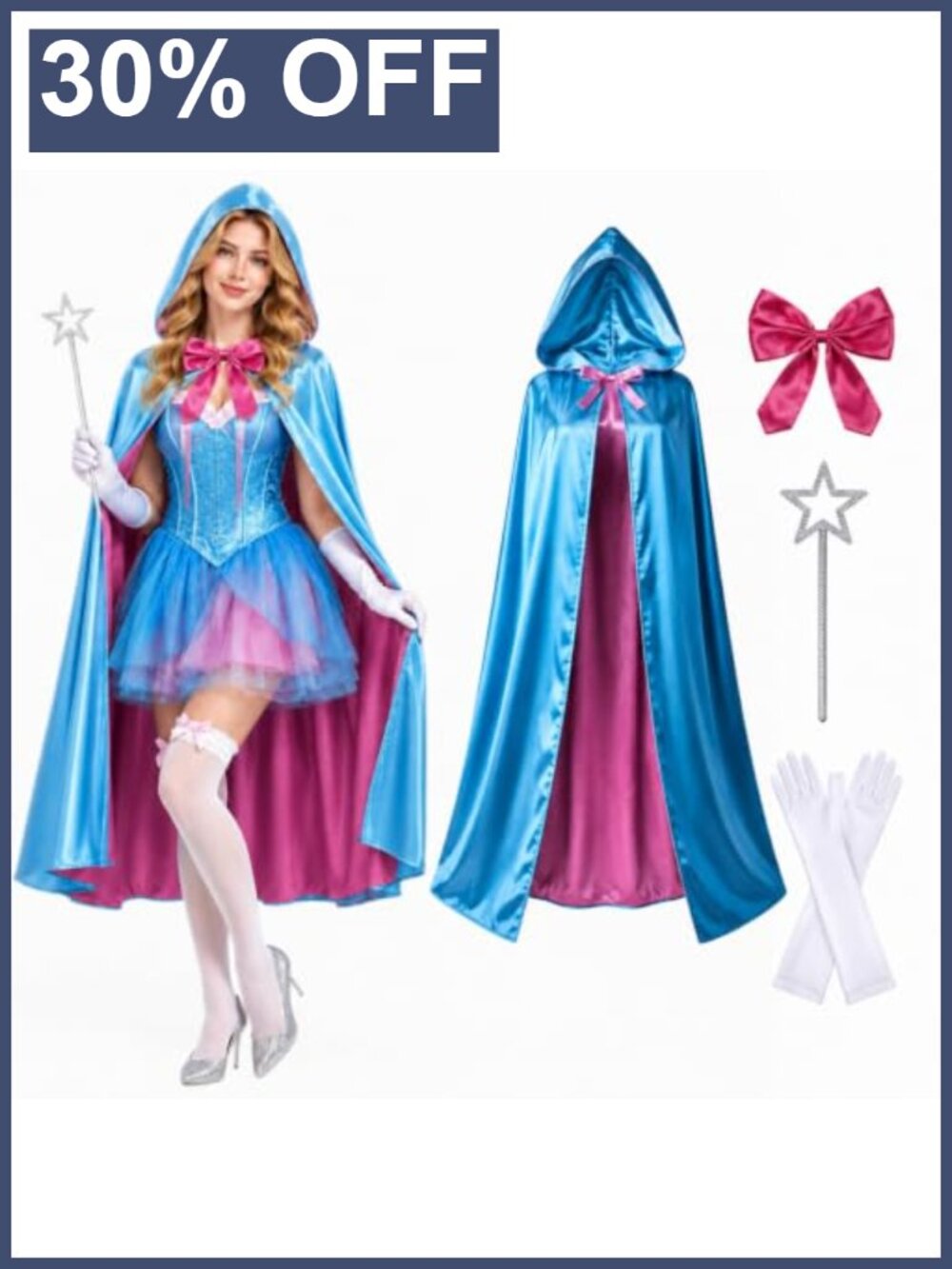 Princess Fairy Godmother Costume Set Cape Star Wand Gloves Bow Tie Cosplay